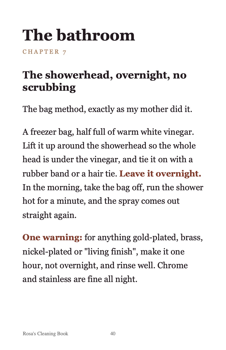 Page 40, the shower head